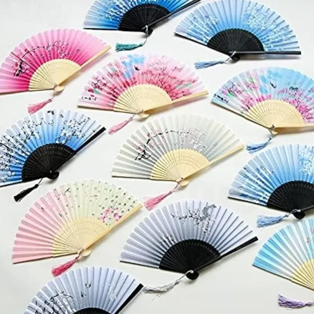 Folding Fans Vintage Style Silk Folding Fan Chinese Japanese Pattern Art Craft Gift Home Decoration Ornaments Dance Hand Fan 7 inches