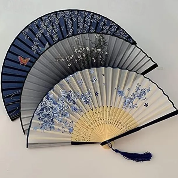 Folding Fans Vintage Style Silk Folding Fan Chinese Japanese Pattern Art Craft Gift Home Decoration Ornaments Dance Hand Fan 7 inches