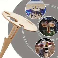 Folding Outdoor Wine Table for Planter Pot Beach and Lawn Wine Holder, Travel Camping Outdoor Table, Wooden Cross Design, Suitable for Courtyard Furniture