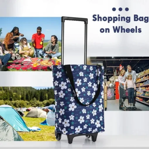 Folding Shopping Pull Cart Trolley Bag with Wheels Reusable Grocery Shopping Bags Eco Large Food Supermarket Vegetables Bags