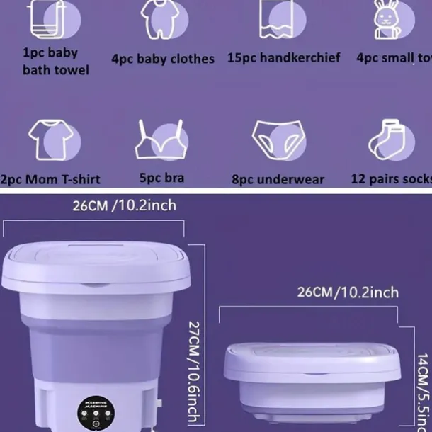 Folding Washing Machine, Mini Portable Washing Machine, Suitable For Camping, RV, Travel, Underwear Bra Socks Washing Machine, Suitable For Home Use, 8L Large Capacity US plug