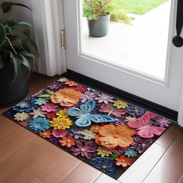 Folk Art Butterflies Doormat Floor Mats Washable Rugs Kitchen Mat Non-Slip Oil Proof Rug Indoor Outdoor Mat Bedroom Decor Bathroom Mat Entrance Rug