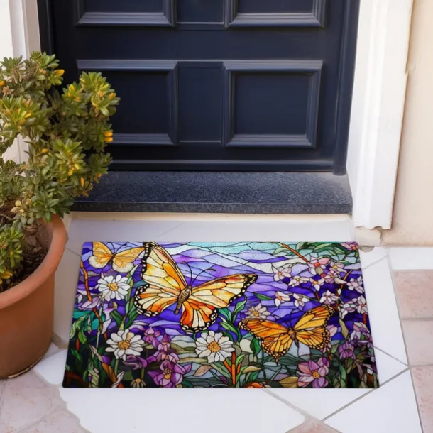 Folk Art Butterflies Doormat Floor Mats Washable Rugs Kitchen Mat Non-Slip Oil Proof Rug Indoor Outdoor Mat Bedroom Decor Bathroom Mat Entrance Rug