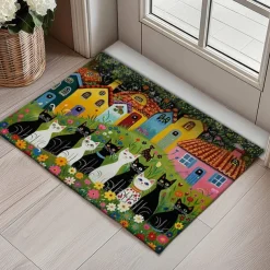 Folk Art Cats Doormat Kitchen Mat Floor Mat Non-Slip Area Rug Oil Proof Rug Indoor Outdoor Mat Bedroom Decor Bathroom Mat Entrance Entreyway Rug