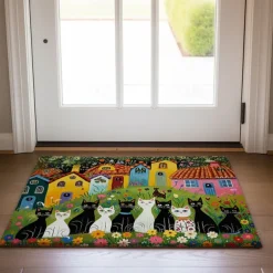 Folk Art Cats Doormat Kitchen Mat Floor Mat Non-Slip Area Rug Oil Proof Rug Indoor Outdoor Mat Bedroom Decor Bathroom Mat Entrance Entreyway Rug