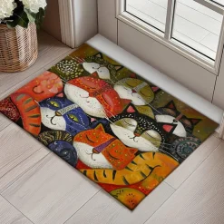 Folk Art Cats Doormat Kitchen Mat Floor Mat Non-Slip Area Rug Oil Proof Rug Indoor Outdoor Mat Bedroom Decor Bathroom Mat Entrance Entreyway Rug
