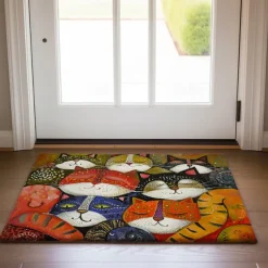 Folk Art Cats Doormat Kitchen Mat Floor Mat Non-Slip Area Rug Oil Proof Rug Indoor Outdoor Mat Bedroom Decor Bathroom Mat Entrance Entreyway Rug