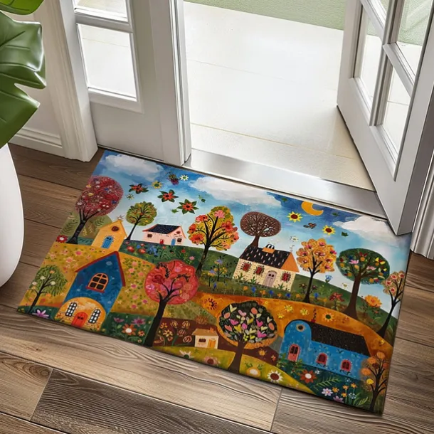 Folk Art Cats Doormat Kitchen Mat Floor Mat Non-Slip Area Rug Oil Proof Rug Indoor Outdoor Mat Bedroom Decor Bathroom Mat Entrance Entreyway Rug