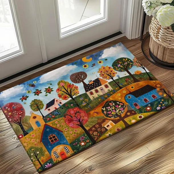 Folk Art Cats Doormat Kitchen Mat Floor Mat Non-Slip Area Rug Oil Proof Rug Indoor Outdoor Mat Bedroom Decor Bathroom Mat Entrance Entreyway Rug