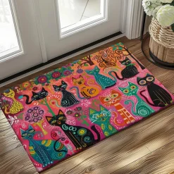 Folk Art Cats Doormat Kitchen Mat Floor Mat Non-Slip Area Rug Oil Proof Rug Indoor Outdoor Mat Bedroom Decor Bathroom Mat Entrance Entreyway Rug