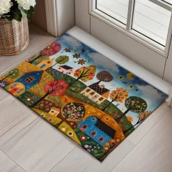 Folk Art Cats Doormat Kitchen Mat Floor Mat Non-Slip Area Rug Oil Proof Rug Indoor Outdoor Mat Bedroom Decor Bathroom Mat Entrance Entreyway Rug