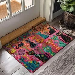 Folk Art Cats Doormat Kitchen Mat Floor Mat Non-Slip Area Rug Oil Proof Rug Indoor Outdoor Mat Bedroom Decor Bathroom Mat Entrance Entreyway Rug