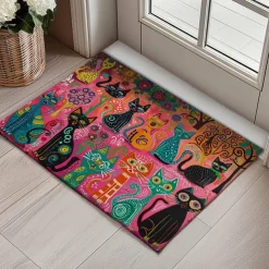 Folk Art Cats Doormat Kitchen Mat Floor Mat Non-Slip Area Rug Oil Proof Rug Indoor Outdoor Mat Bedroom Decor Bathroom Mat Entrance Entreyway Rug