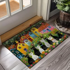 Folk Art Cats Doormat Kitchen Mat Floor Mat Non-Slip Area Rug Oil Proof Rug Indoor Outdoor Mat Bedroom Decor Bathroom Mat Entrance Entreyway Rug