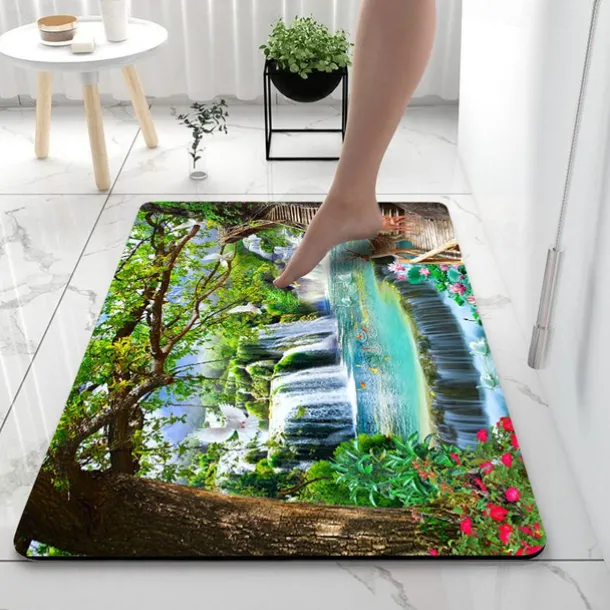 Forest Bath Mat Non-slip Deco Diatomaceous Earth Bath Mat Soft Mat Rubber Anti-Slip Fast Dry Super Absorbent Thin Bathroom Mat for Under Door - Bathroom Floor Mat Rug Bathtub Front Shower Mat Sink