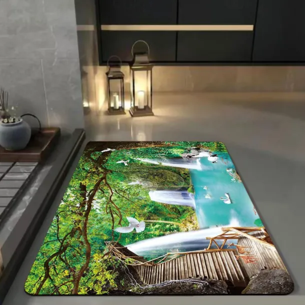 Forest Bath Mat Non-slip Deco Diatomaceous Earth Bath Mat Soft Mat Rubber Anti-Slip Fast Dry Super Absorbent Thin Bathroom Mat for Under Door - Bathroom Floor Mat Rug Bathtub Front Shower Mat Sink