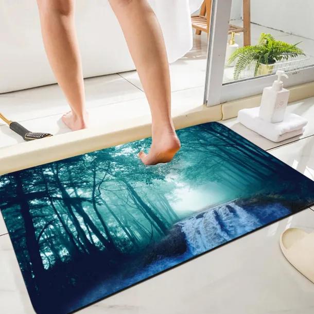 Forest Bath Mat Non-slip Deco Diatomaceous Earth Bath Mat Soft Mat Rubber Anti-Slip Fast Dry Super Absorbent Thin Bathroom Mat for Under Door - Bathroom Floor Mat Rug Bathtub Front Shower Mat Sink