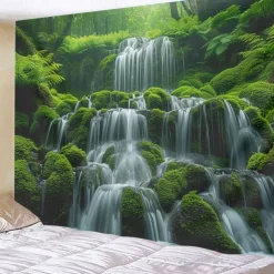 Forest Cascade Landscape Hanging Tapestry Wall Art Large Tapestry Mural Decor Photograph Backdrop Blanket Curtain Home Bedroom Living Room Decoration
