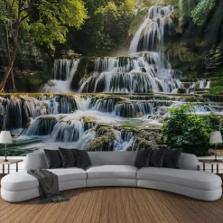 Forest Cascade Landscape Hanging Tapestry Wall Art Large Tapestry Mural Decor Photograph Backdrop Blanket Curtain Home Bedroom Living Room Decoration