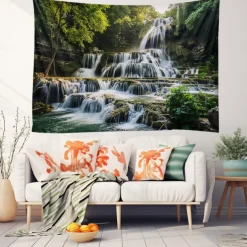 Forest Cascade Landscape Hanging Tapestry Wall Art Large Tapestry Mural Decor Photograph Backdrop Blanket Curtain Home Bedroom Living Room Decoration