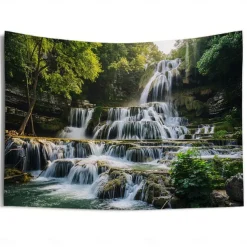 Forest Cascade Landscape Hanging Tapestry Wall Art Large Tapestry Mural Decor Photograph Backdrop Blanket Curtain Home Bedroom Living Room Decoration