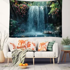 Forest Cascade Landscape Hanging Tapestry Wall Art Large Tapestry Mural Decor Photograph Backdrop Blanket Curtain Home Bedroom Living Room Decoration