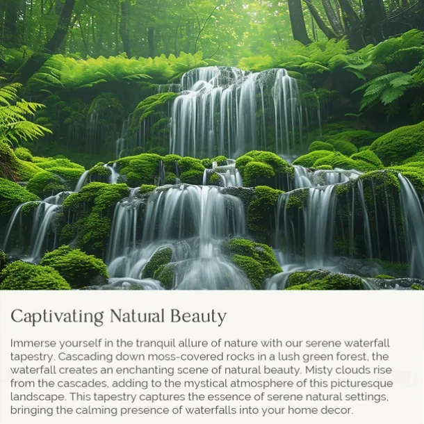 Forest Cascade Landscape Hanging Tapestry Wall Art Large Tapestry Mural Decor Photograph Backdrop Blanket Curtain Home Bedroom Living Room Decoration