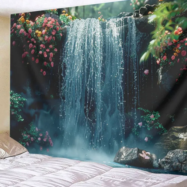 Forest Cascade Landscape Hanging Tapestry Wall Art Large Tapestry Mural Decor Photograph Backdrop Blanket Curtain Home Bedroom Living Room Decoration