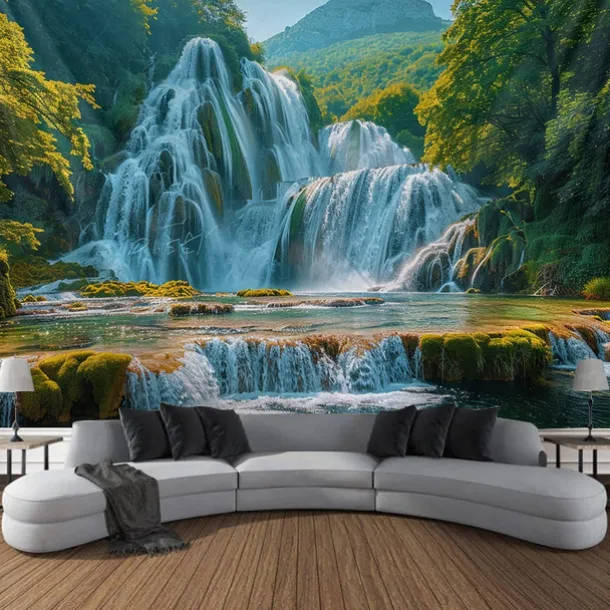 Forest Cascade Landscape Hanging Tapestry Wall Art Large Tapestry Mural Decor Photograph Backdrop Blanket Curtain Home Bedroom Living Room Decoration