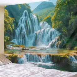Forest Cascade Landscape Hanging Tapestry Wall Art Large Tapestry Mural Decor Photograph Backdrop Blanket Curtain Home Bedroom Living Room Decoration