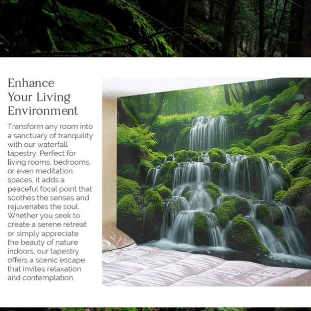 Forest Cascade Landscape Hanging Tapestry Wall Art Large Tapestry Mural Decor Photograph Backdrop Blanket Curtain Home Bedroom Living Room Decoration