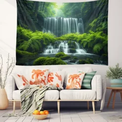 Forest Cascade Landscape Hanging Tapestry Wall Art Large Tapestry Mural Decor Photograph Backdrop Blanket Curtain Home Bedroom Living Room Decoration
