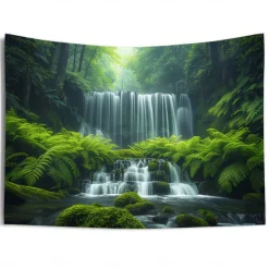 Forest Cascade Landscape Hanging Tapestry Wall Art Large Tapestry Mural Decor Photograph Backdrop Blanket Curtain Home Bedroom Living Room Decoration