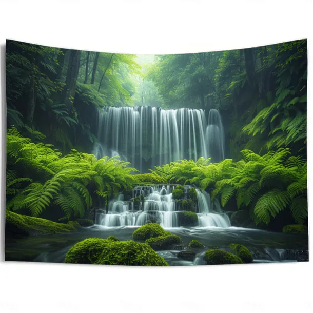 Forest Cascade Landscape Hanging Tapestry Wall Art Large Tapestry Mural Decor Photograph Backdrop Blanket Curtain Home Bedroom Living Room Decoration