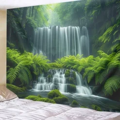 Forest Cascade Landscape Hanging Tapestry Wall Art Large Tapestry Mural Decor Photograph Backdrop Blanket Curtain Home Bedroom Living Room Decoration