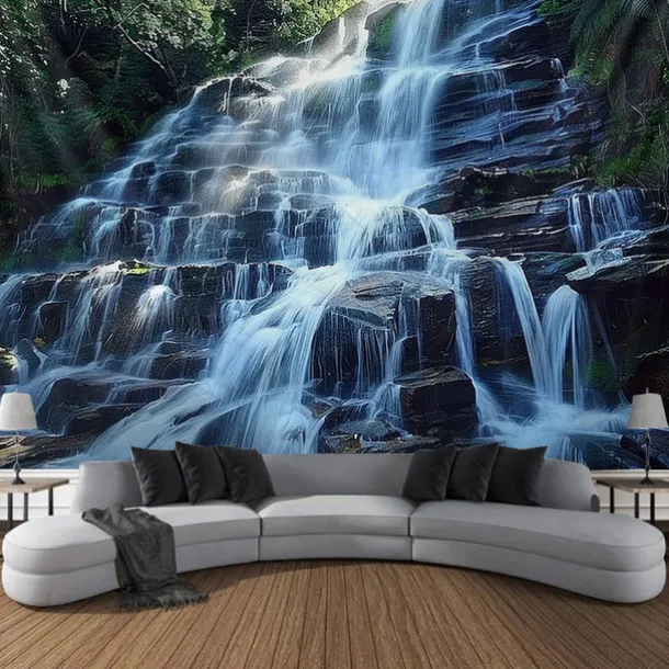 Forest Cascade Landscape Hanging Tapestry Wall Art Large Tapestry Mural Decor Photograph Backdrop Blanket Curtain Home Bedroom Living Room Decoration