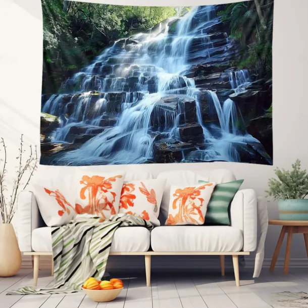 Forest Cascade Landscape Hanging Tapestry Wall Art Large Tapestry Mural Decor Photograph Backdrop Blanket Curtain Home Bedroom Living Room Decoration