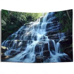 Forest Cascade Landscape Hanging Tapestry Wall Art Large Tapestry Mural Decor Photograph Backdrop Blanket Curtain Home Bedroom Living Room Decoration