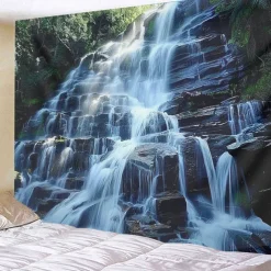 Forest Cascade Landscape Hanging Tapestry Wall Art Large Tapestry Mural Decor Photograph Backdrop Blanket Curtain Home Bedroom Living Room Decoration