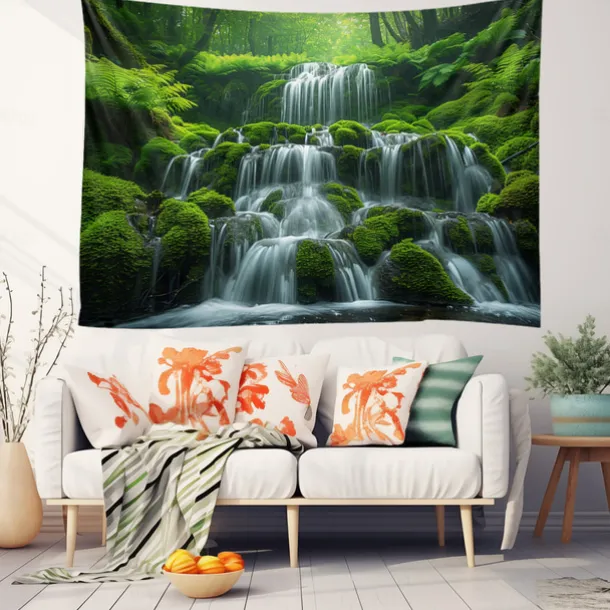 Forest Cascade Landscape Hanging Tapestry Wall Art Large Tapestry Mural Decor Photograph Backdrop Blanket Curtain Home Bedroom Living Room Decoration