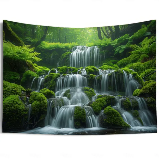 Forest Cascade Landscape Hanging Tapestry Wall Art Large Tapestry Mural Decor Photograph Backdrop Blanket Curtain Home Bedroom Living Room Decoration