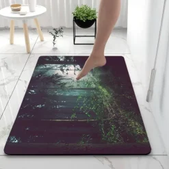 Forest Diatomaceous Earth Bath Mat Soft Mat Rubber Anti-Slip Fast Dry Super Absorbent Thin Bathroom Mat for Under Door - Bathroom Floor Mat Rug Bathtub Front Shower Mat Sink