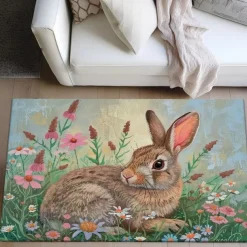 Forest Easter Bunny Area Rug Kitchen Mat Non-Slip Oil Proof Floor Mat Livingroom Rug Indoor Outdoor Mat Bedroom Decor Bathroom Mat Entrance Rug Door Mat