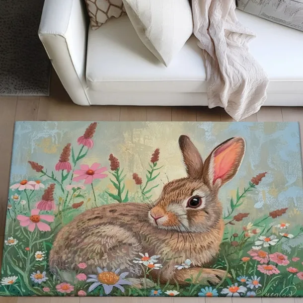 Forest Easter Bunny Area Rug Kitchen Mat Non-Slip Oil Proof Floor Mat Livingroom Rug Indoor Outdoor Mat Bedroom Decor Bathroom Mat Entrance Rug Door Mat