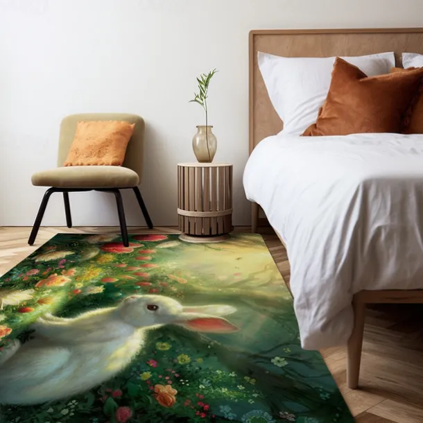 Forest Easter Bunny Area Rug Kitchen Mat Non-Slip Oil Proof Floor Mat Livingroom Rug Indoor Outdoor Mat Bedroom Decor Bathroom Mat Entrance Rug Door Mat
