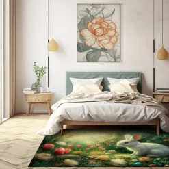 Forest Easter Bunny Area Rug Kitchen Mat Non-Slip Oil Proof Floor Mat Livingroom Rug Indoor Outdoor Mat Bedroom Decor Bathroom Mat Entrance Rug Door Mat