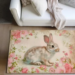 Forest Easter Bunny Area Rug Kitchen Mat Non-Slip Oil Proof Floor Mat Livingroom Rug Indoor Outdoor Mat Bedroom Decor Bathroom Mat Entrance Rug Door Mat