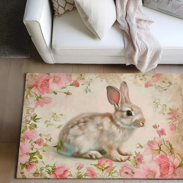 Forest Easter Bunny Area Rug Kitchen Mat Non-Slip Oil Proof Floor Mat Livingroom Rug Indoor Outdoor Mat Bedroom Decor Bathroom Mat Entrance Rug Door Mat