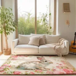 Forest Easter Bunny Area Rug Kitchen Mat Non-Slip Oil Proof Floor Mat Livingroom Rug Indoor Outdoor Mat Bedroom Decor Bathroom Mat Entrance Rug Door Mat