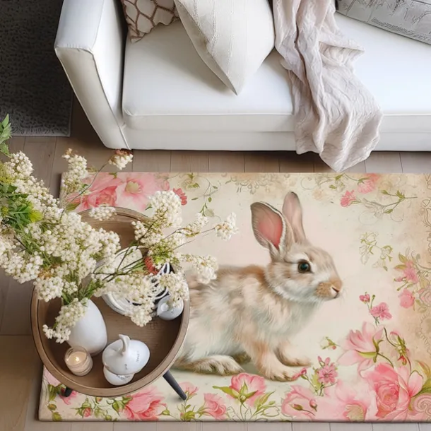 Forest Easter Bunny Area Rug Kitchen Mat Non-Slip Oil Proof Floor Mat Livingroom Rug Indoor Outdoor Mat Bedroom Decor Bathroom Mat Entrance Rug Door Mat